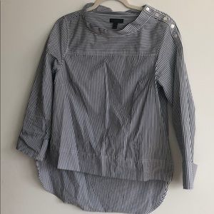 Shirting stripe funnel neck JCrew top with button